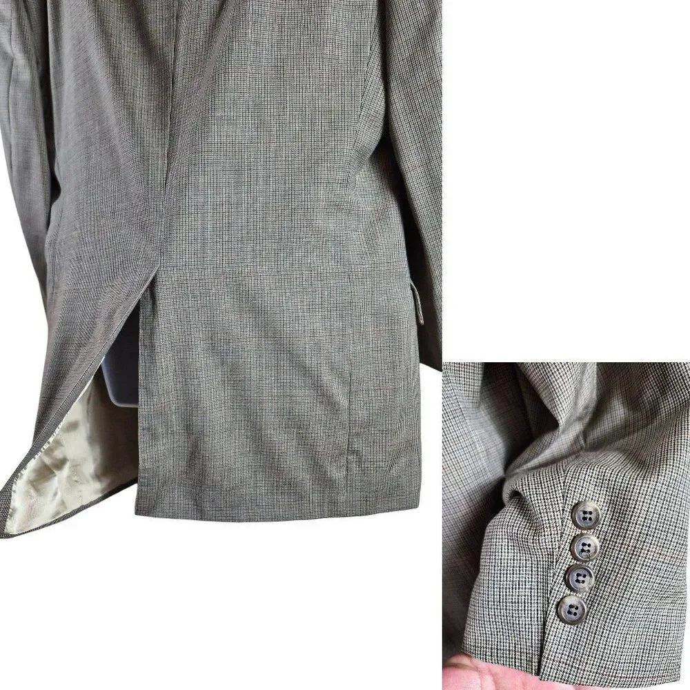 Vtg Tommy Hilfiger 42L Brown Houndstooth 3Pc Suit Set Old Money Academia Wedding
